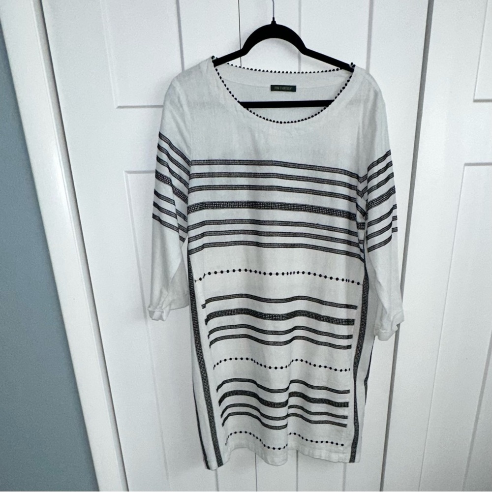 For Cynthia Embroidered Linen Blend Black/White Relaxed Fit Dress - L*